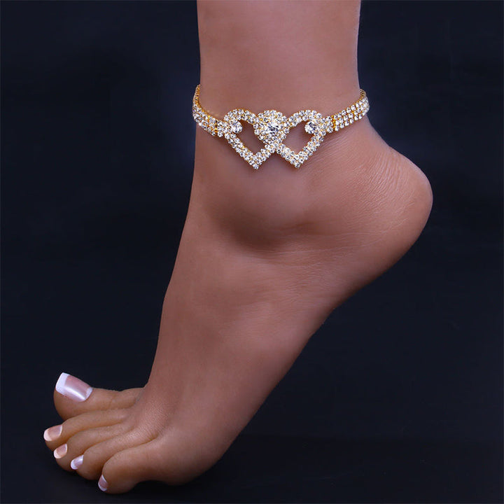 Luvikno | Double Love Heart Rhinestone Anklet