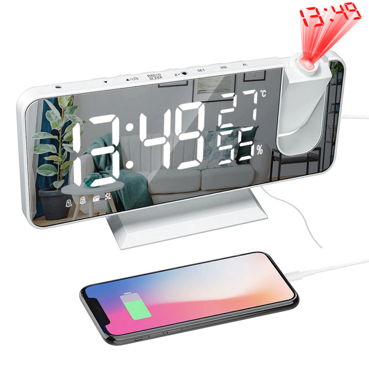 Innovativ LED-projektør vekkerklokke med USB Luvikno