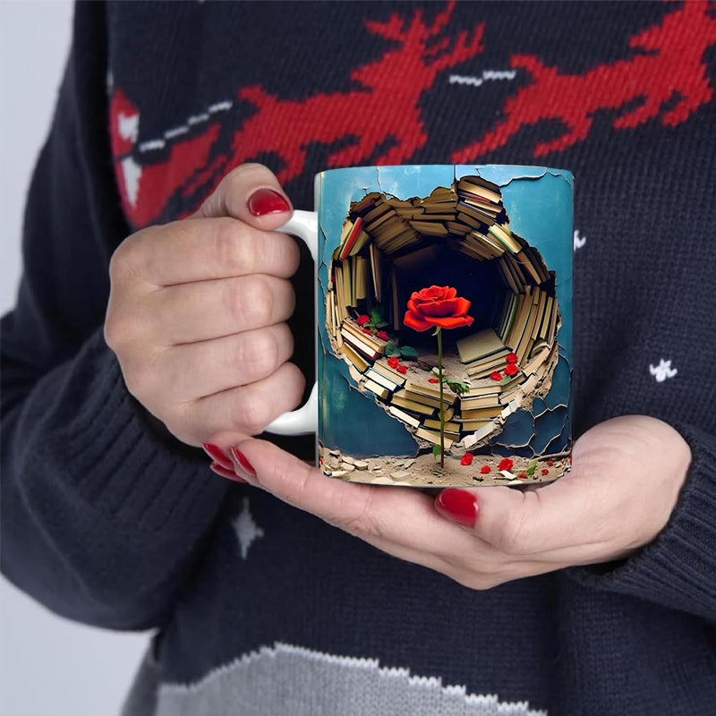 3D Floral Bokhylle Sprukket Hull Kaffe Kopp | Luvikno