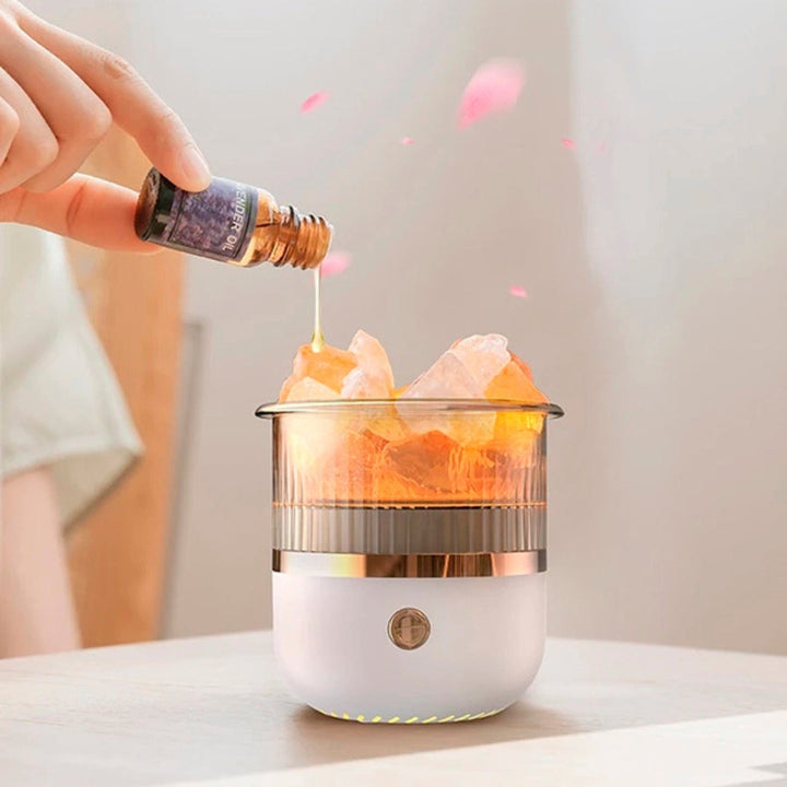 SereniGlow Crystal Salt Fuktighetsgiver | USB Aroma Diffuser – Nattlys & Luftrenser – For Avslapning, Stressreduksjon & Forbedret Luftkvalitet Luvikno