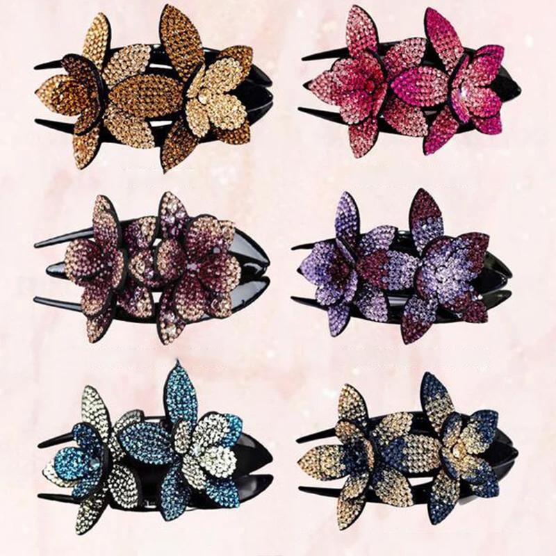 Luvikno | Rhinestone Dobbel Blomst Hårklemme