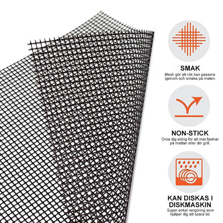 Luvikno | Grillfine BBQ Grillnett / Grillmat | Non-stick & Gjenbrukbar | Varmeresistent opp til 370 °C | For kjøtt, fisk & grønnsaker
