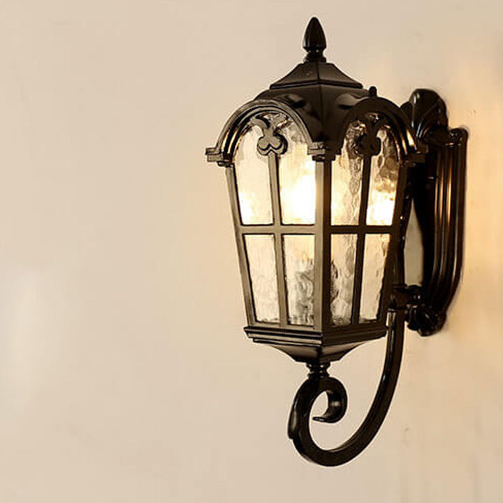 Europeisk Retro Glass Aluminium Lantern Ute Vanntett 1-Lys Vegglampe | Luvikno