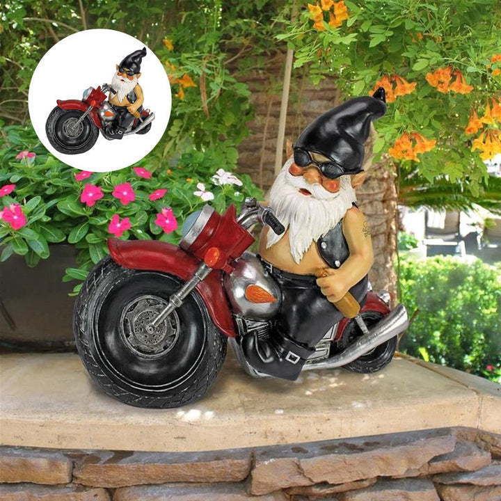 Biker Gnome Statue Mini Hagedekorasjon | Luvikno