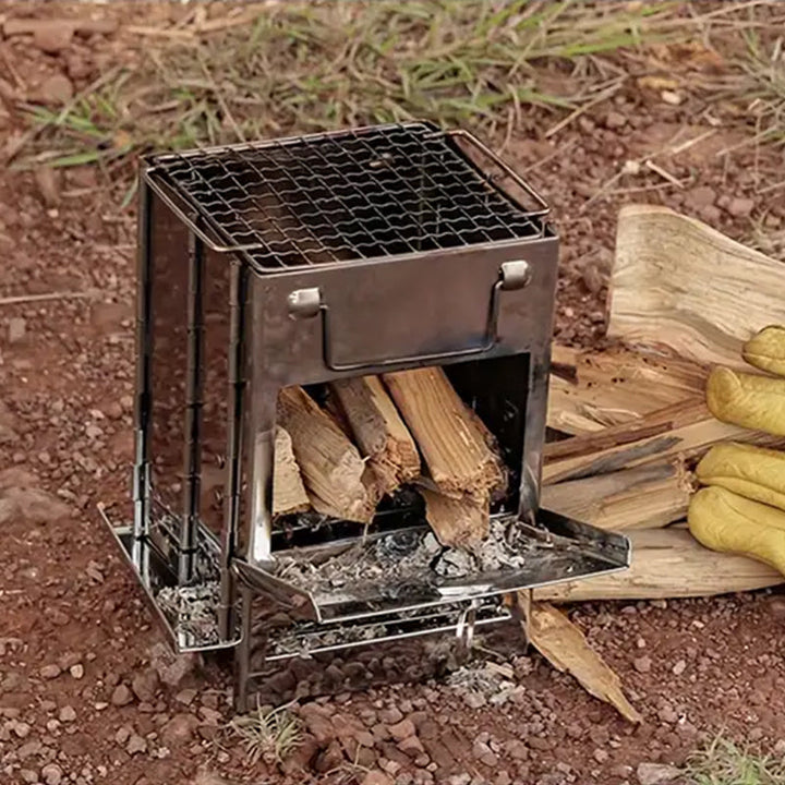 Luvikno | Utendørs sammenleggbart vedovn mini rustfritt stål grill camping piknik