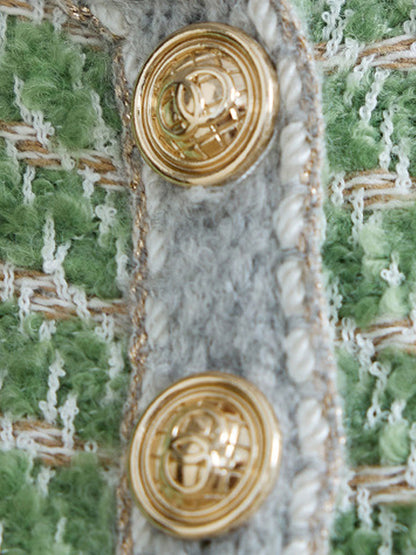 Luvik | Klassinen Pyöreä Kaulus Lankapainike Tweedtakki