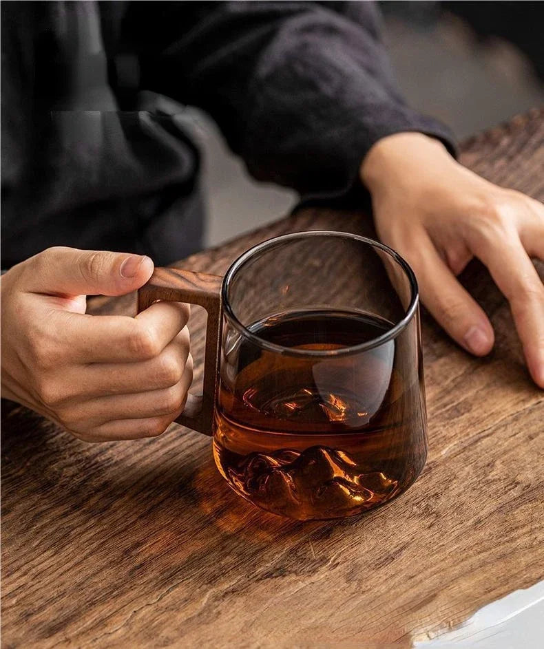WoodGrip Glass Mug 400 ml med Trehåndtak for Varme og Kalde | Luvikno