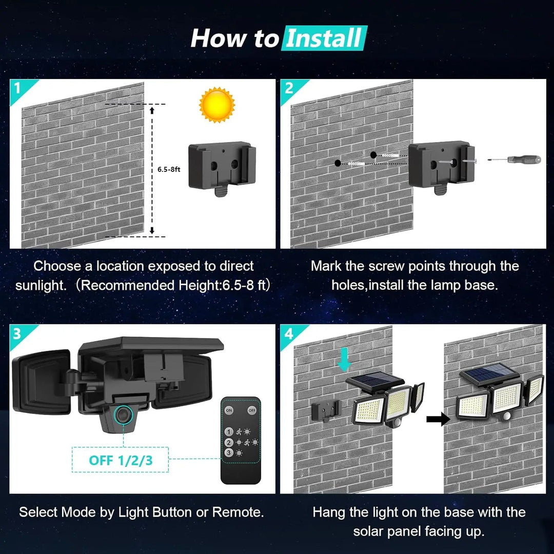 Triple Head Motion Sensor Sollys for Utendørs Luvikno