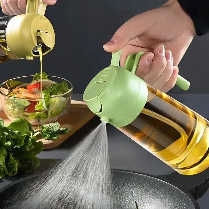 2-i-1 Olivenolje Dispenser og Spray for Matlaging, Salat, Steking og BBQ Luvikno