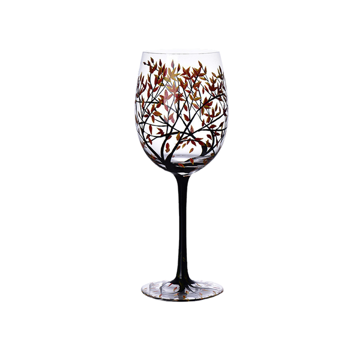 Fire Seasons Tree Vin Glass - Håndmalt Kunst | Luvikno