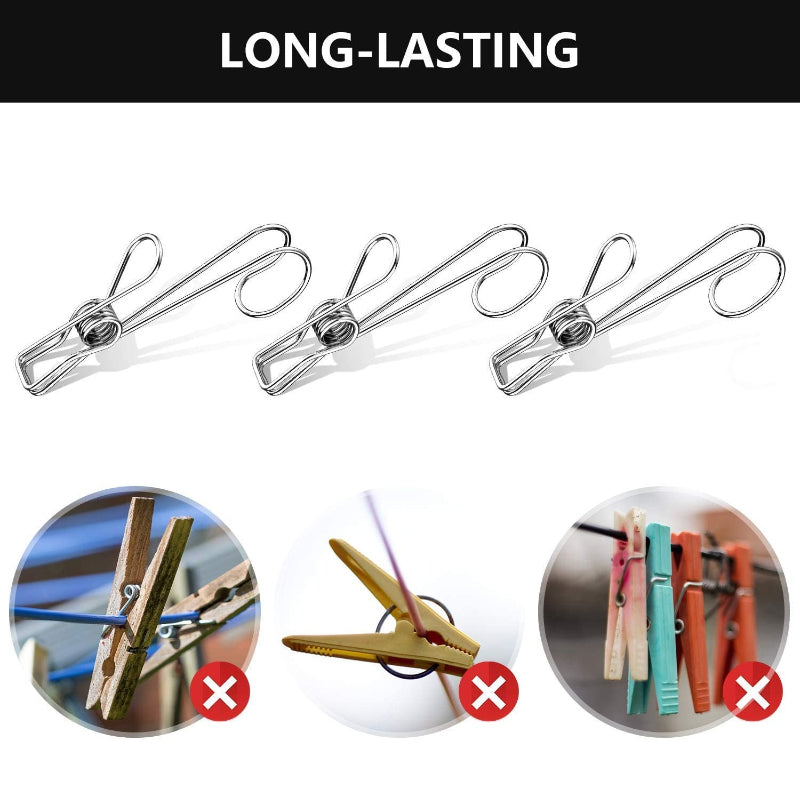 Luvikno | Rustfritt Stål Metal Long Tail Clip (6 stk/sett)