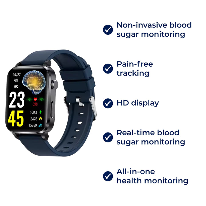 GlucoWell | Ikke-invasiv diabetes-smartklokke – Blodsukkermåler – HD-skjerm – Smertefri glukoseovervåking for voksne Luvikno