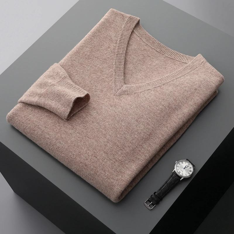 Luvik | Kashmir Polo Menn, V-hals, Myk Kashmir Strikkemateriale