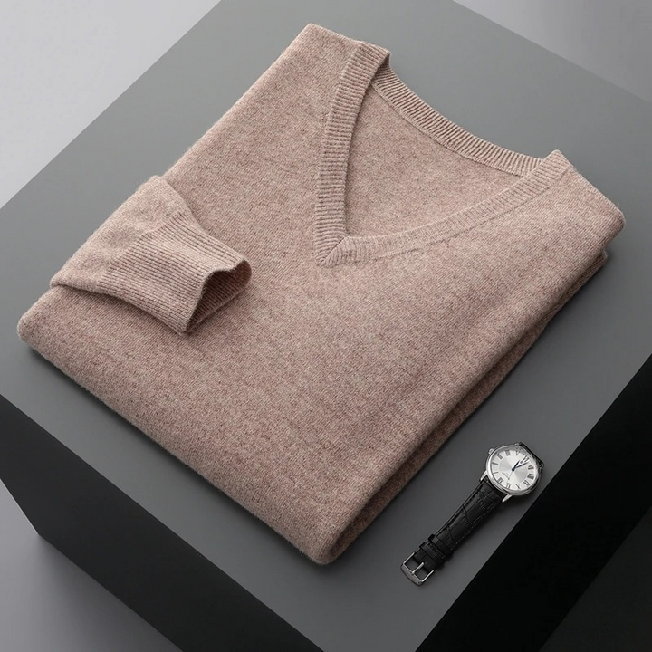Luvik | Kashmir Polo Menn, V-hals, Myk Kashmir Strikkemateriale