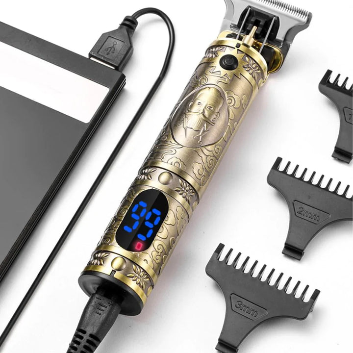 Merket T9 Vintage Skjeggklipper Profesjonell Hårklipp Barbermaskin USB Oppladbar Trådløs Luvikno