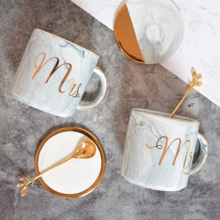 Marmor Porselen Hr & Fru Kaffe Kopper | Luvikno