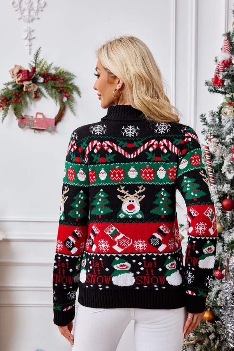 Luvik | Høy hals Jul snømann broderi strikketøy