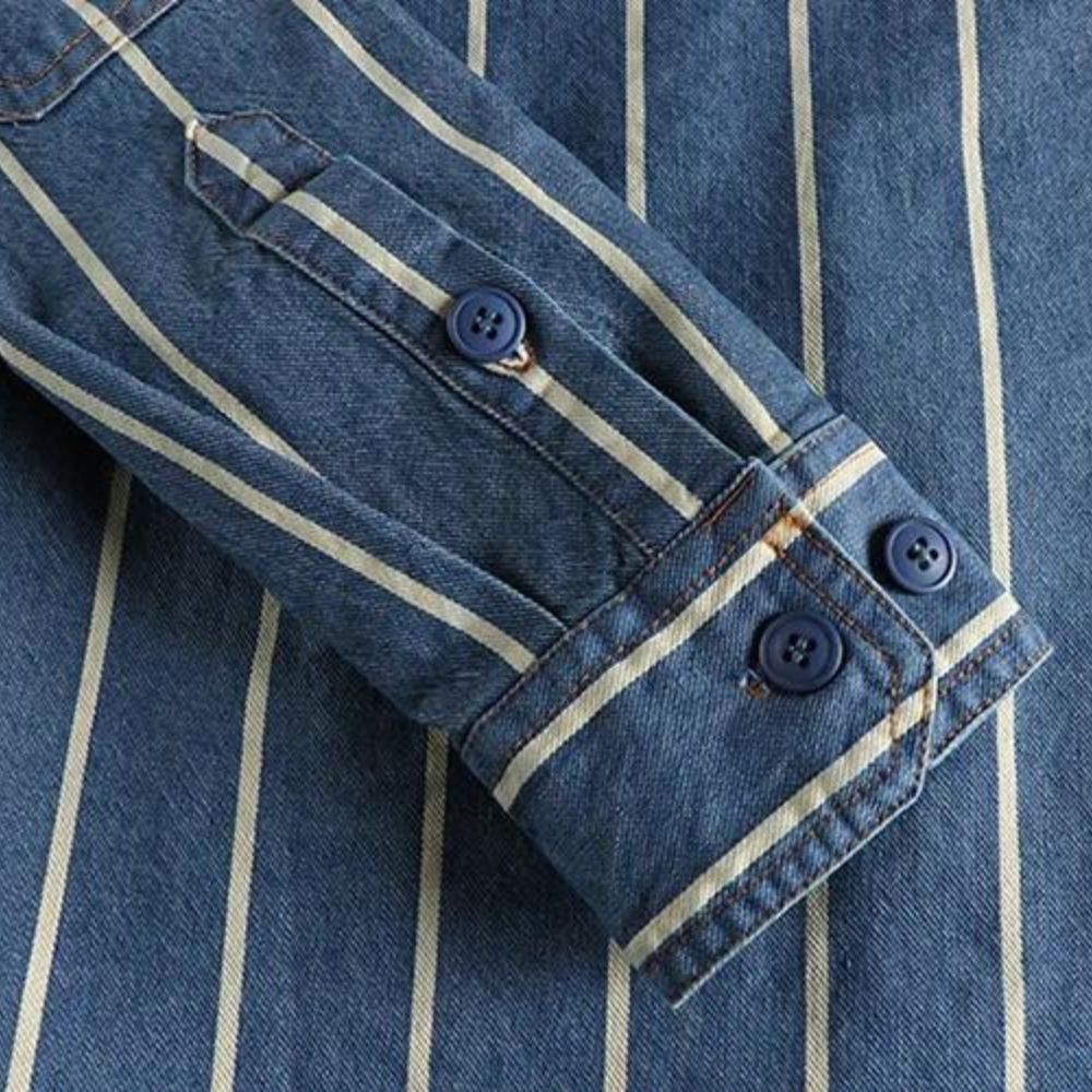 Luvik | Raidallinen Denim Takki Läpivienneillä Taskuilla