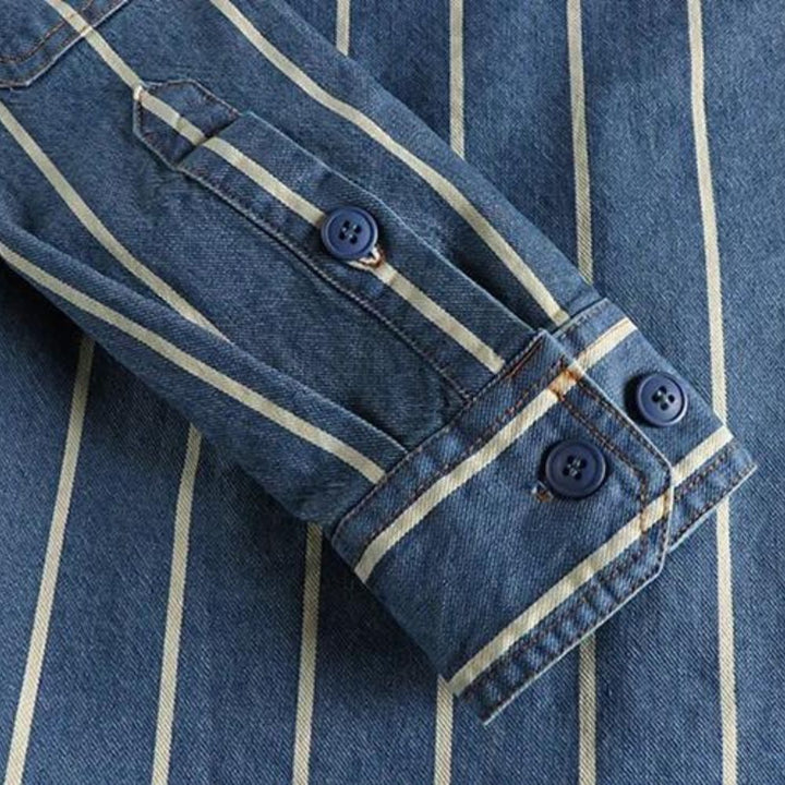 Luvik | Raidallinen Denim Takki Läpivienneillä Taskuilla