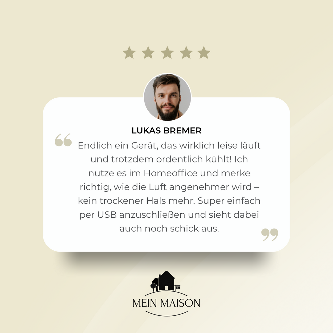 Luvikno | Airevo Luftkjøler | Bladeless USB-vifte | 6 Nivåer | Stille & Med Timer | Luftfukting