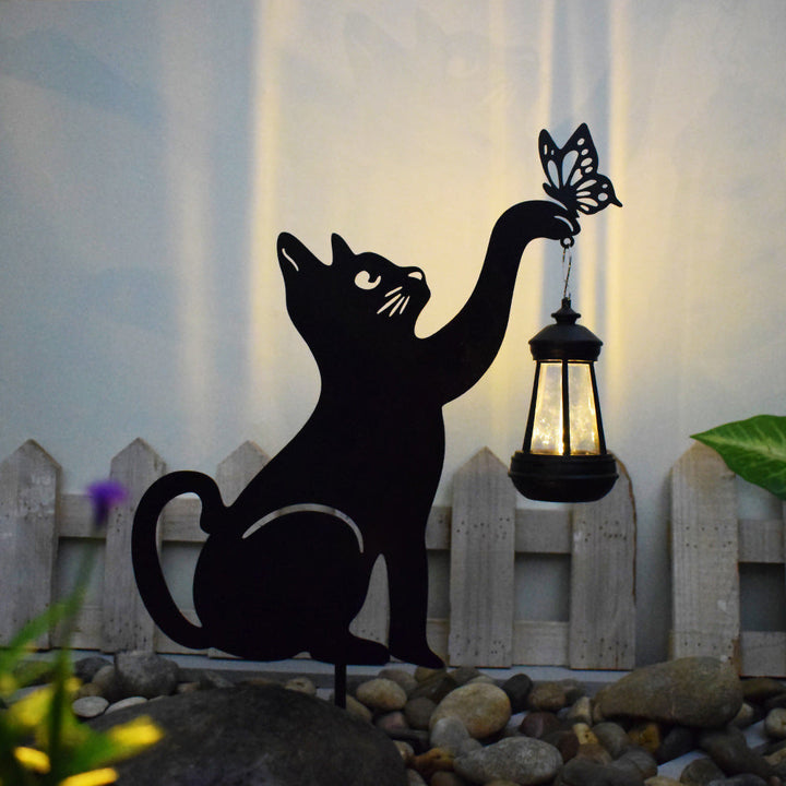 Katt Solcellehage Lys med Hengende Lantern – Dekorativ Utendørs LED | Luvikno