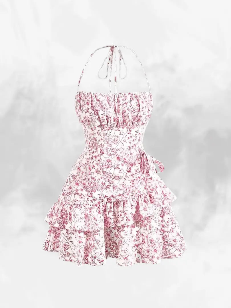 Luvik | Floral Halterneck Rüsch Mini Mekko naisille