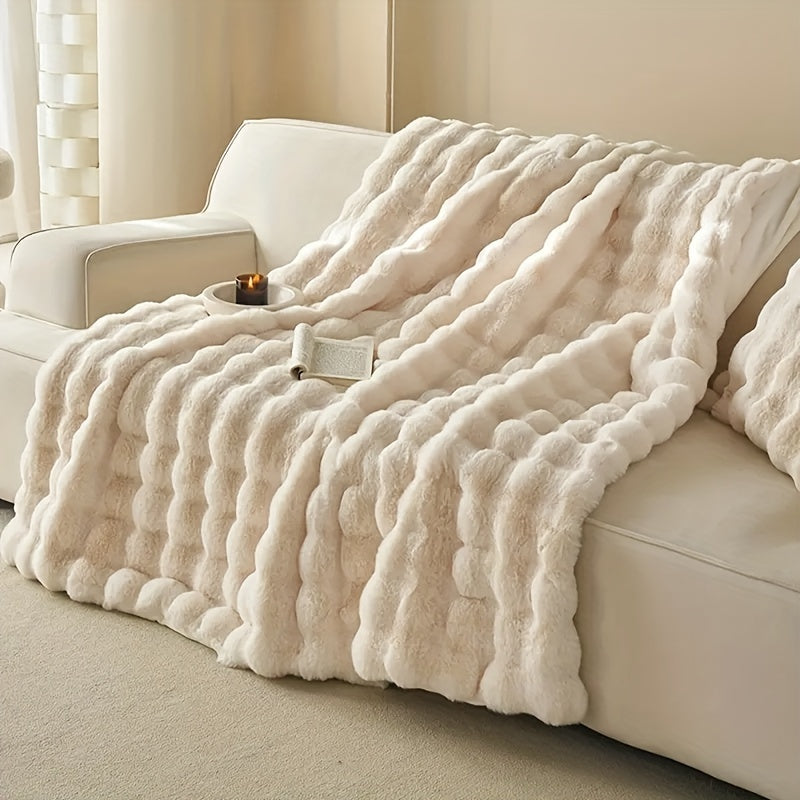 Faux Rabbit Fur Fleece Luviknoanket – Luksuriøst Varm Sofa Teppe for Napping og Klimaanlegg | Mykt og Tykt Teppe | Luvikno