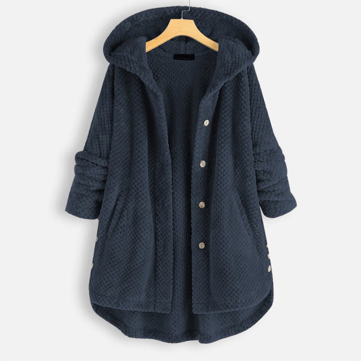 Puolipitkä, käännettävä fleece-takki hupulla talveksi