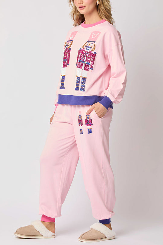 Luvik | Joulupukki, paljetti, vapaa-ajan collegepaita ja joustavat vyötärö, löysät taskuhousut setti