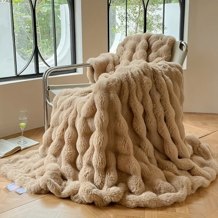 Faux Rabbit Fur Fleece Luviknoanket – Luksuriøst Varm Sofa Teppe for Napping og Klimaanlegg | Mykt og Tykt Teppe | Luvikno