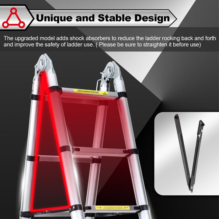 5M Aluminium Teleskopstiger Foldestiger med Hjul og Triangel Stabiliserer | Luvikno