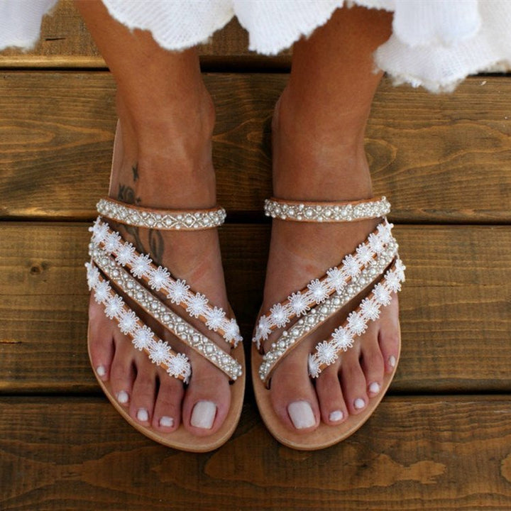 Luvik | Boho Ranta Strass Flip Flops