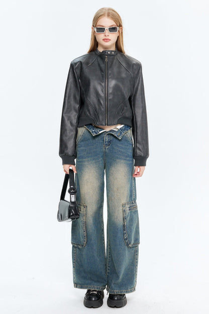 Luvik | Nahkavetoketjup bomber-takki