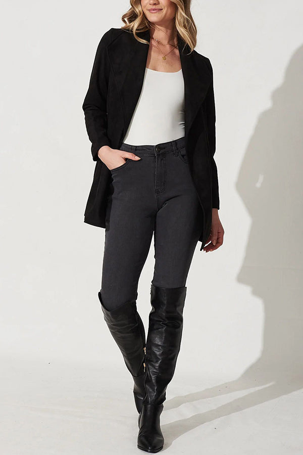 Luvik | Väri Puku Neuletakki suuri kaulus Nahka pitkähihaiset takki