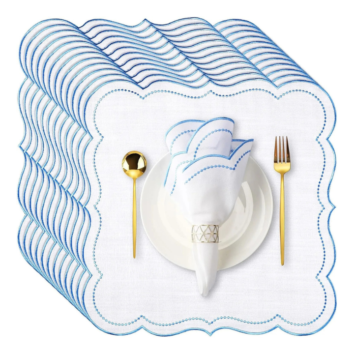 6stk Bomullslerret Brodert Serviett Scalloped Edge Bordservietter | Luvikno