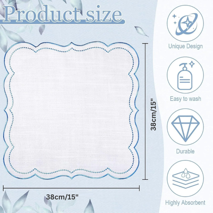 6stk Bomullslerret Brodert Serviett Scalloped Edge Bordservietter | Luvikno