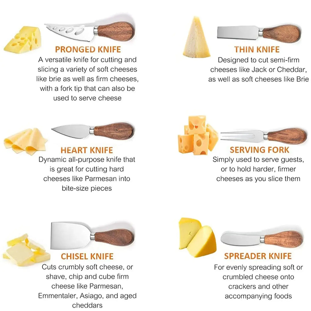 6 stk Rustfritt Stål Ostekniver for Charcuterie-Boards og Bestikk | Luvikno