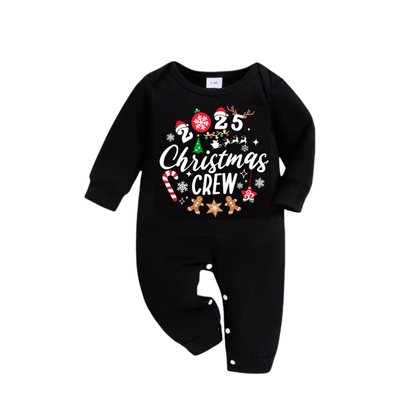 Luvik | "2025 Joulun Crew" Tekstipainettu Musta ja Vihreä Ruudullinen Perheelle Sopiva Pyjama