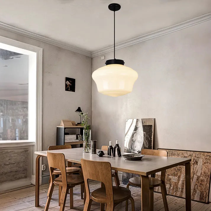 Vintage Geometrisk Hengelampe laget av Matt Glass – Retro Pendellampe for Spisestue | Luvikno