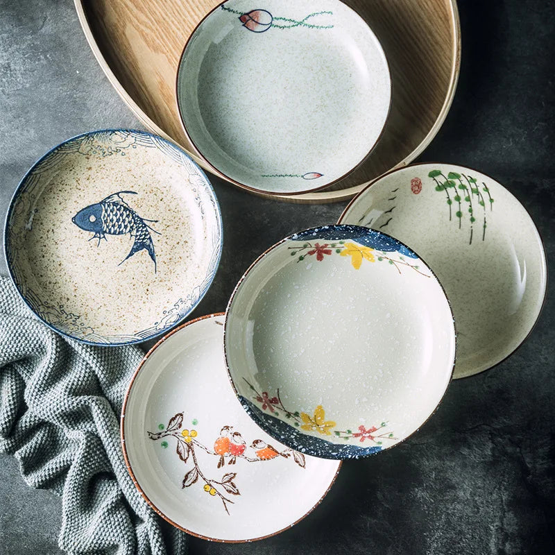 7" og 8" Underglaze Keramisk Rund Tallerken Husstands Kjøkkenverktøy | Luvikno