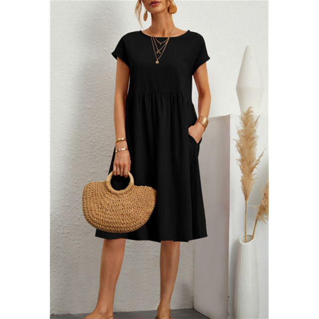 Luvik | Musthave A-linjan Jersey Midi Mekko Lyhyillä Hihansuilla