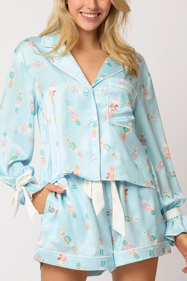 Luvik | Joulupainatus nauhoitus resoripaita ja joustava vyötärö taskut vapaa-ajan shortsit setti