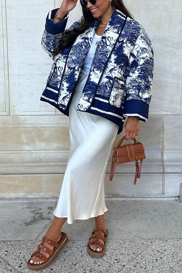 Luvik | Songs Posliinitiiviste Painettu Kassi Pehmustettu Puuvilla Kimono Takki