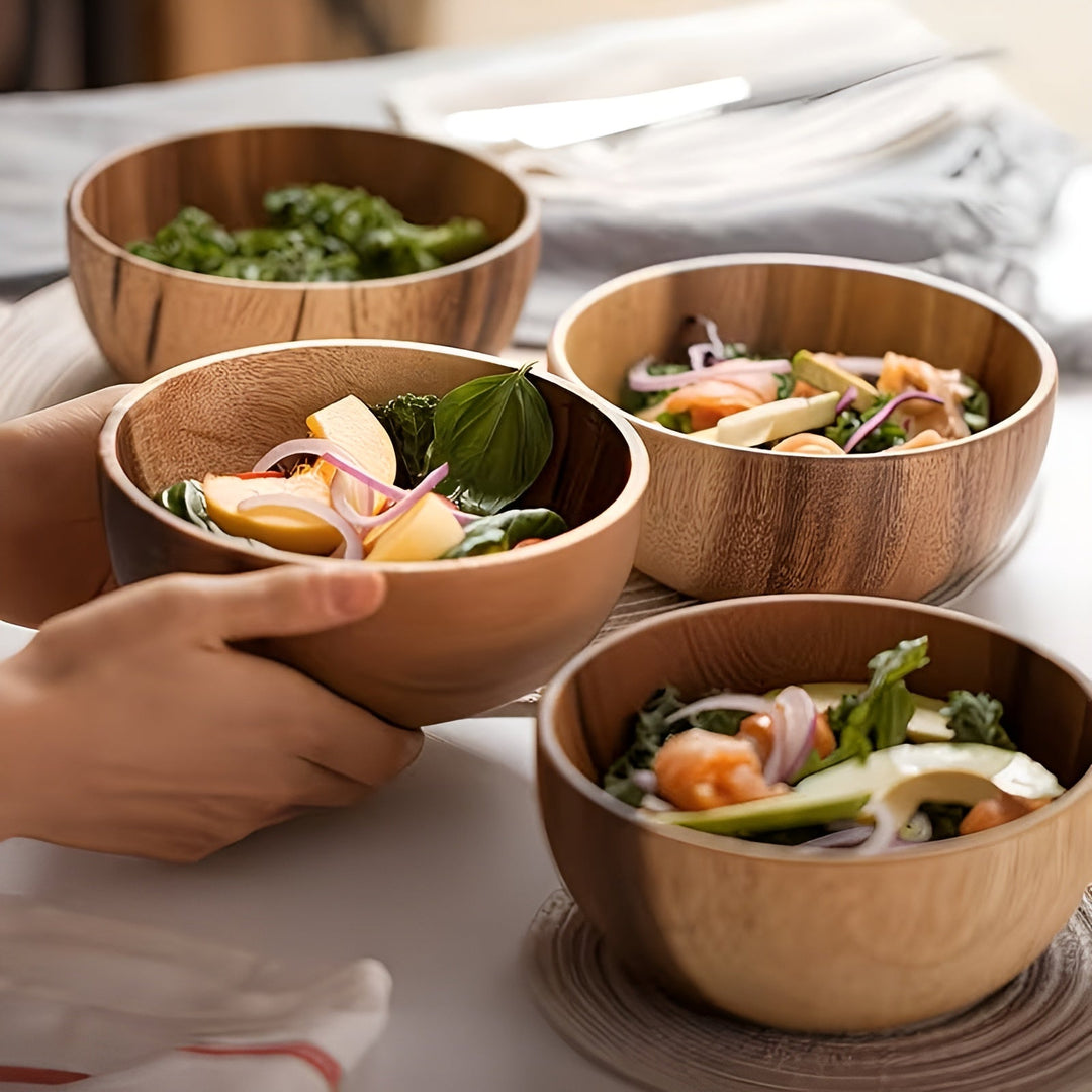 Sett med tre tre servingskåler (4-delt) – Gjenbrukbar og håndlaget | Perfekt for salat, suppe, ris og ramen | Luvikno