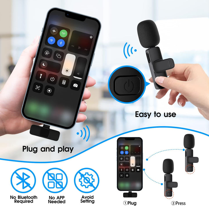 2-Pack trådløs mikrofon for iPhone iPad Luvikno
