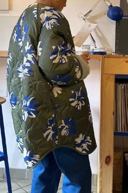 Luvik | Painettu pyöreä kaulus yksirivinen ohut puuvillatakki