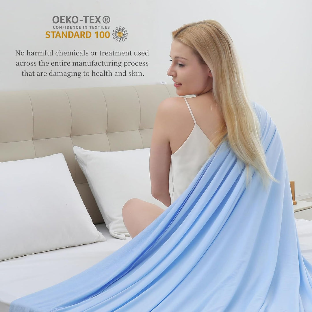 Cool Fiber Q-Max 0.4 Dobbeltsidig Is Silke Kjøleteppe – Lake Blue | Luvikno