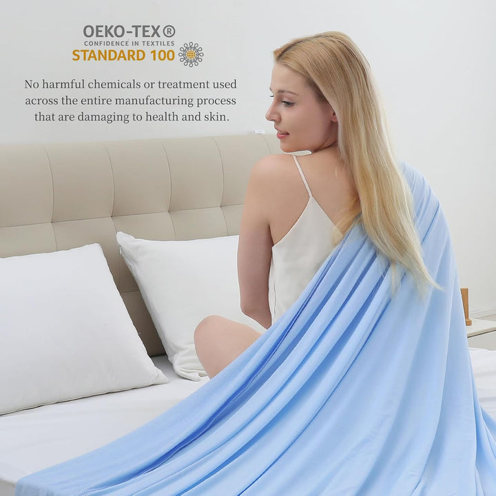 Cool Fiber Q-Max 0.4 Dobbeltsidig Is Silke Kjøleteppe – Lake Blue | Luvikno
