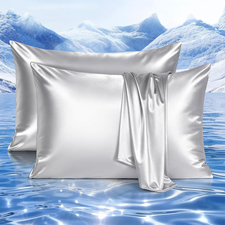 Kjølepillowcases Q-max>0.5, 2-Pack, Myk & Hårvennlig - Sølvgrå | Luvikno