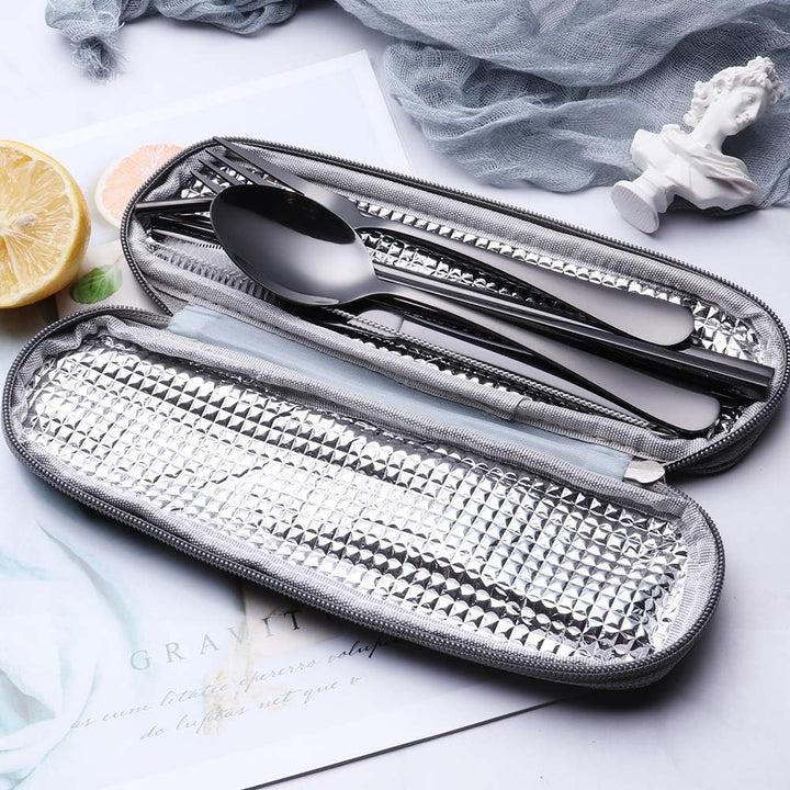 Luvikno | Bestikksett GoCutlery | 4-delt for på farten | Rustfritt stål & BPA-fritt | Med transportcase